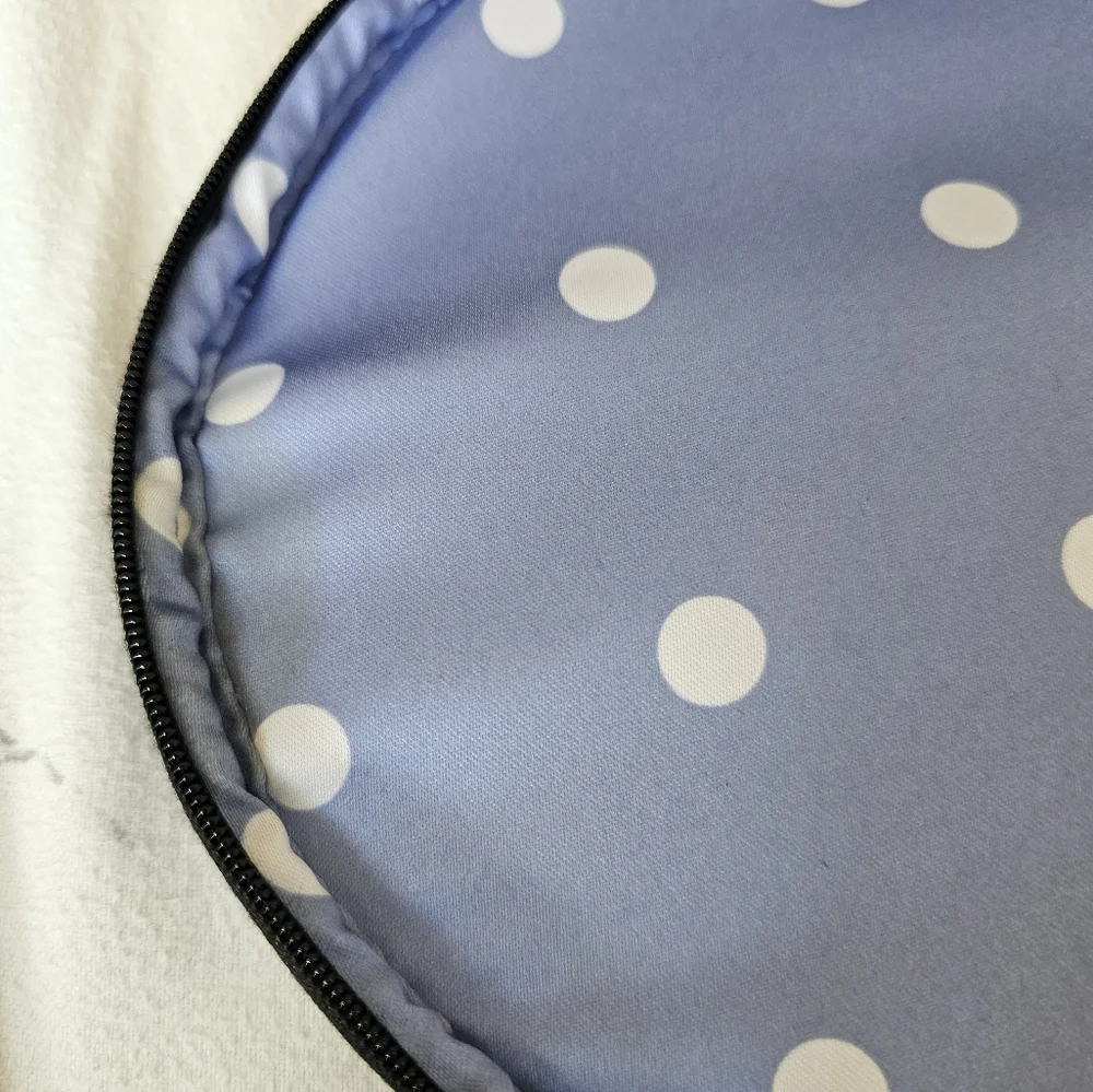 Vintage Thierry Mugler White Round Cosmetic Case Bag with Black Trim & Lilac